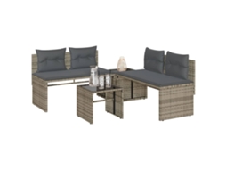Vidaxl 4 Pcs Conjunto Sofás De Jardim C/ Almofadões Vime Pe Cinzento