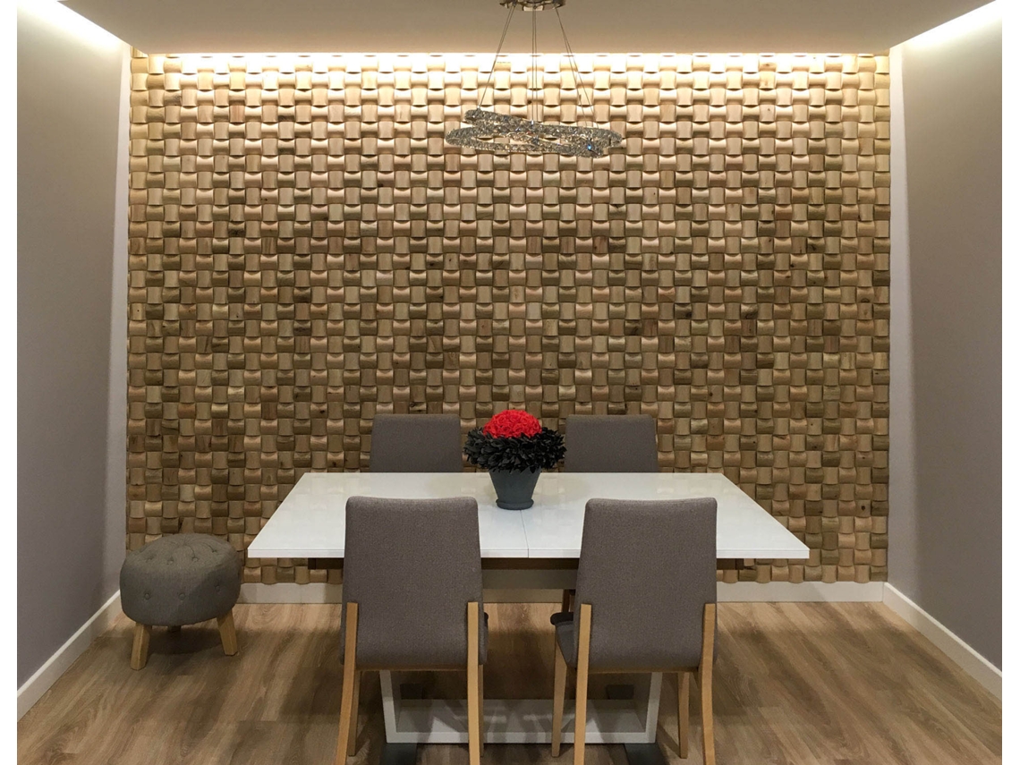 Painel Decorativo De Parede 3d Rubato Carvalho Maciço Escovado - Relevo Escultural - 60x15cm - 11 Peças 1m²
