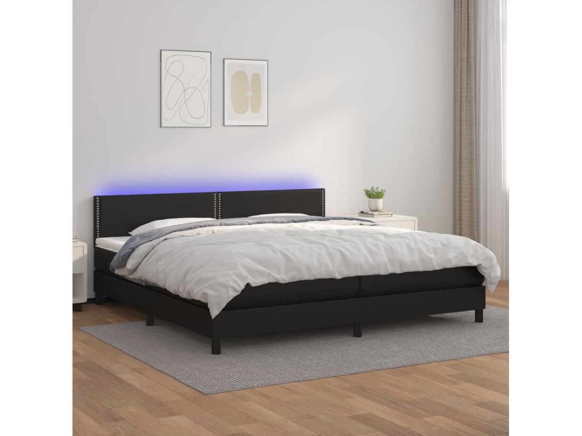 Vidaxl Cama Box Spring C/ Colchão/led 200x200cm Couro Artificial Preto
