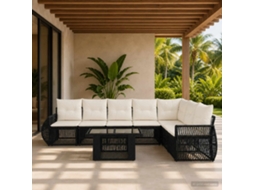 Vidaxl Conjunto De Sofá De Jardim 8 Unid. Preto E Branco Creme Vime Pe