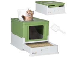 Caixa de Areia Fechada para Gatos com Pá, Bandeja Removível e 2 Portas, 47,5 X 35,5 X 36,7 Cm, Verde Claro. ESSÊNCIACASA