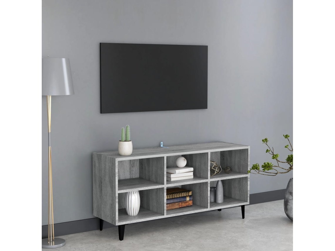 Móvel De Tv Com Pernas Em Metal 103,5x30x50 Cm Sonoma Cinzento Dkd Home Decor