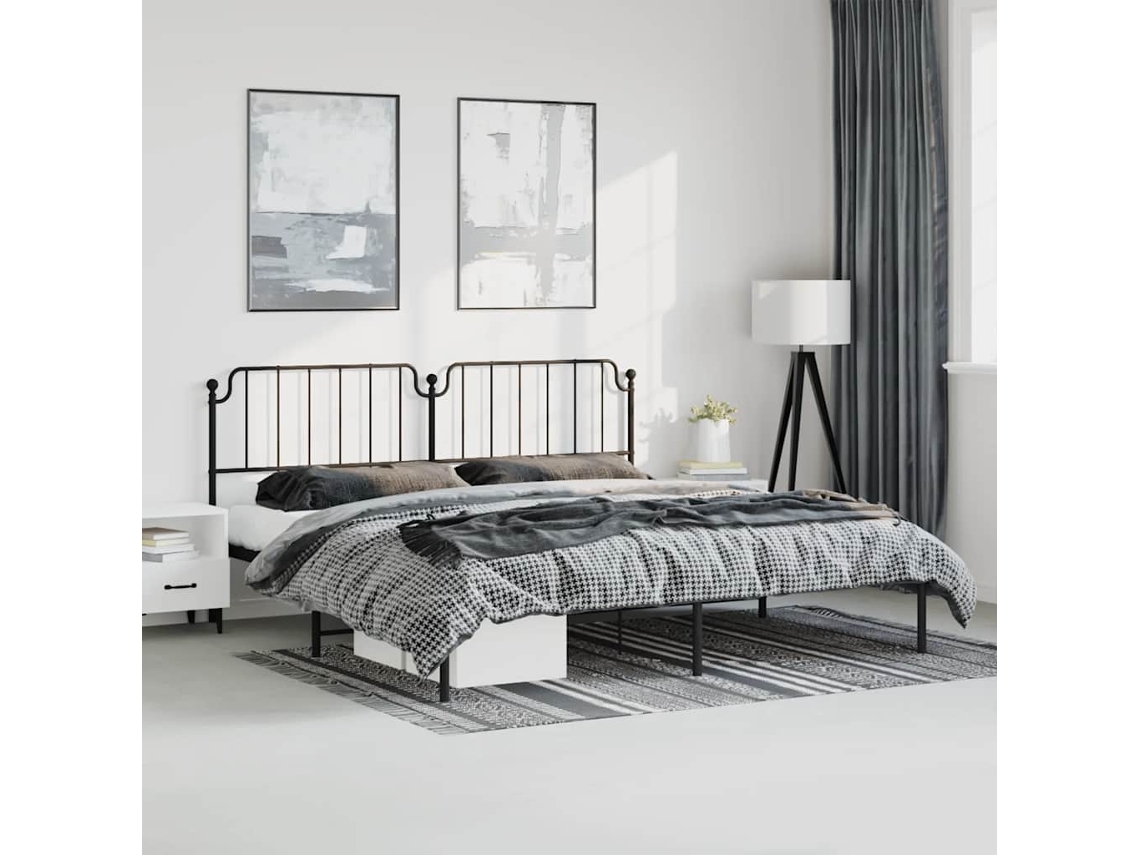 Estrutura De Cama Com Cabeceira 193x203 Cm Metal Preto