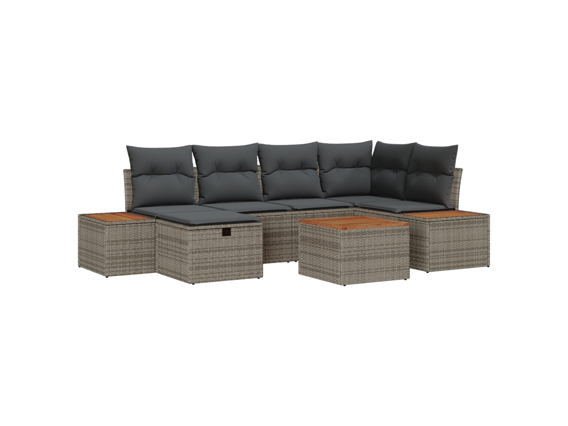 Conjunto 7 Conjunto De Sofá De Jardim Vidaxl Cinzento Vime Pe (55 X 62 X 69 Cm)