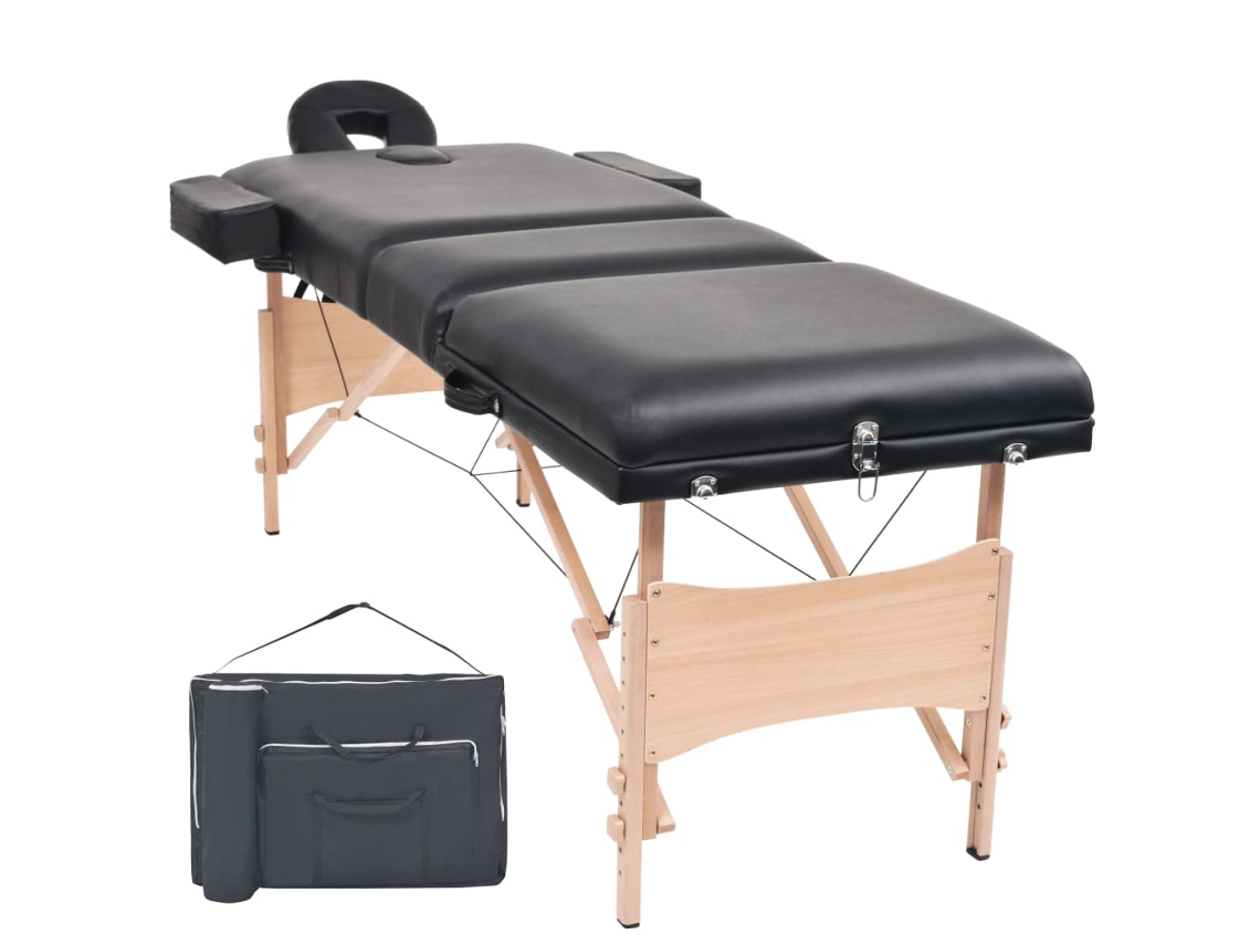 Vidaxl Mesa De Massagem Dobrável De 3 Zonas 10 Cm Espessura Preto