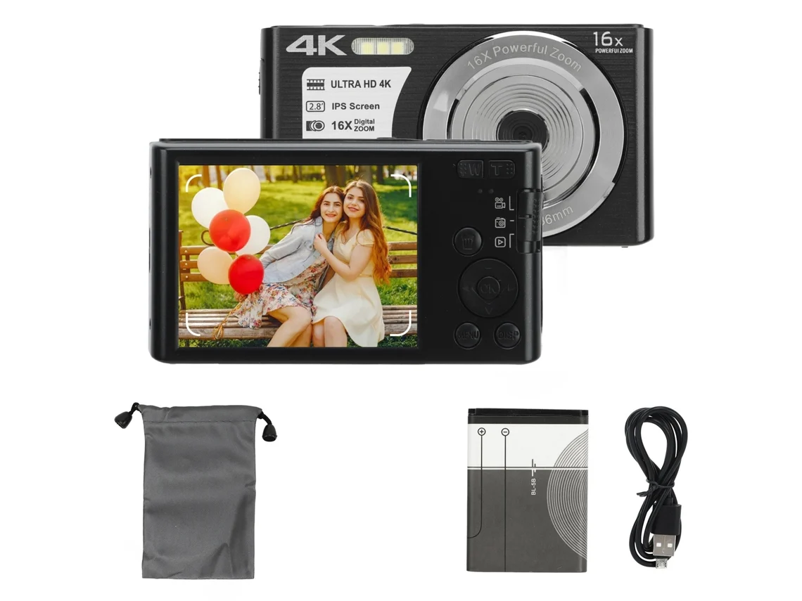 Câmera Digital 4k De 48 Mp, 2,8 Polegadas, Zoom Digital 16x, Câmera Compacta Portátil Para Adolescentes Iniciantes, Preta Brilvibera