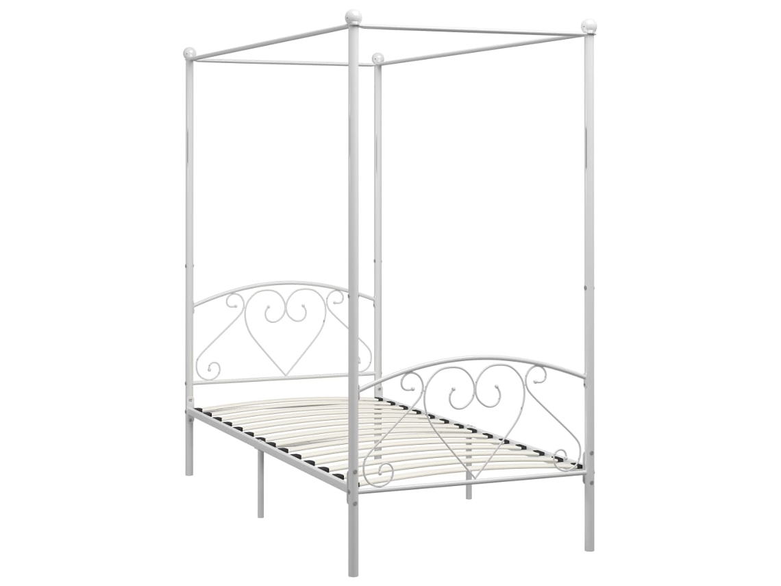 Cama De Solteiro | Cama De Adulto | Estrutura De Cama Com Dossel Metal Branco 90x200 Cm Wsd587337