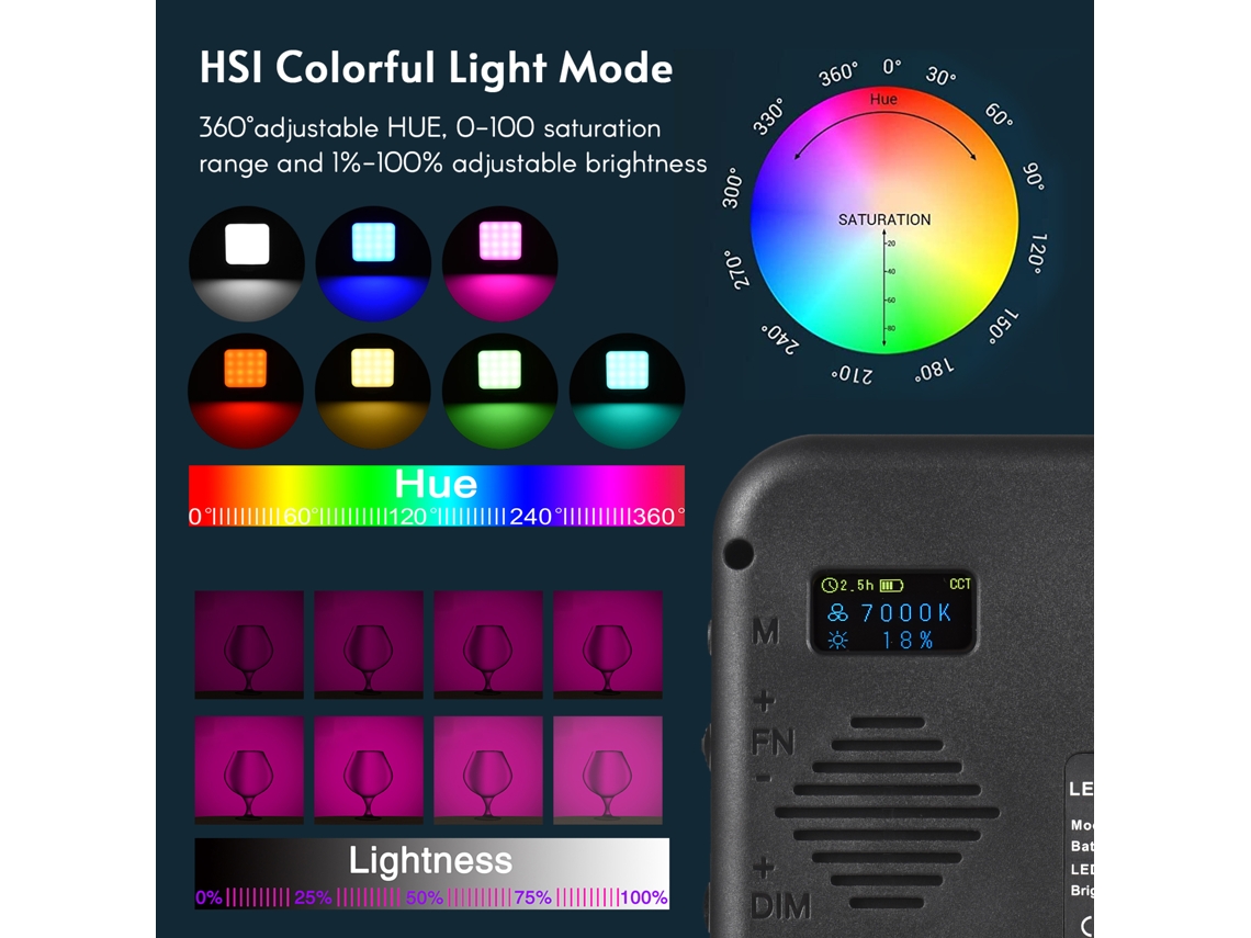 2026 luz Led Rgb Portátil Ajustável para Vídeo e Fotografia, Luz de Compensação para Câmera Dslr