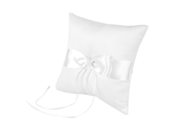 Travesseiro porta anéis de seda branco com laço e pérola, 20x20cm | S/MARCA