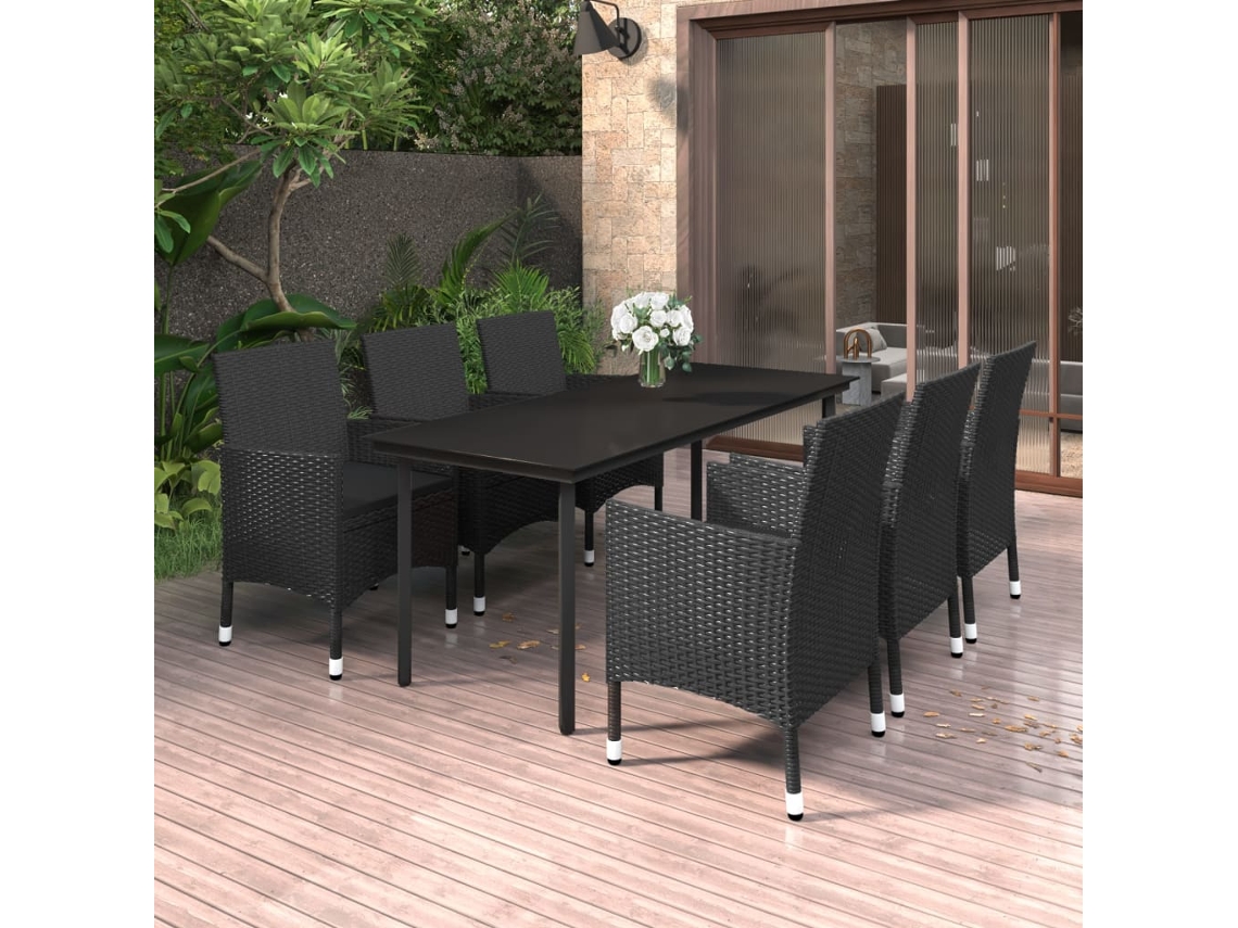 Vidaxl 7 Pcs Conjunto de Jantar P/ Jardim C/ Almofadões Vime Pe/vidro