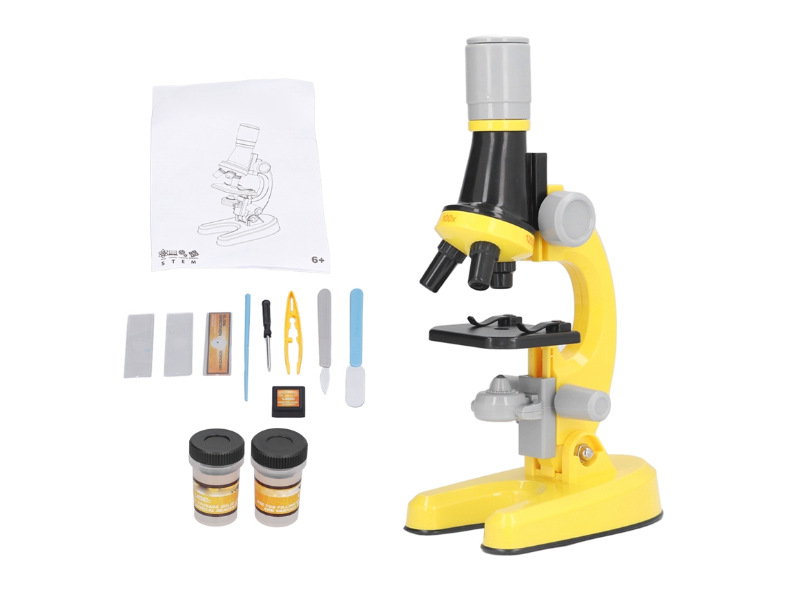 Mali kit Microscópio Infantil Led 1200x com Lâminas Brinquedo Educativo Científico Presente Aniversário Amarelo