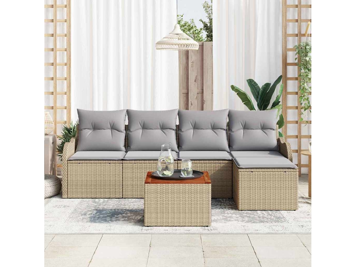 Vidaxl Conjunto De Sofá De Jardim 6 Unid. Bege E Cinza Claro Vime Pe
