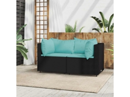 Vidaxl Sofás De Canto P/ Jardim C/ Almofadões 2 Pcs Vime Pe Preto