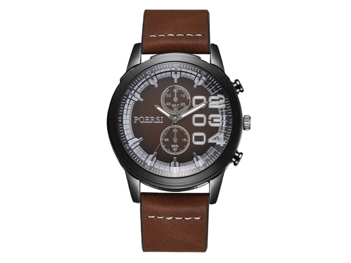 Relógio masculino simples para negócios com pulseira de PU, cor café, quartzo.