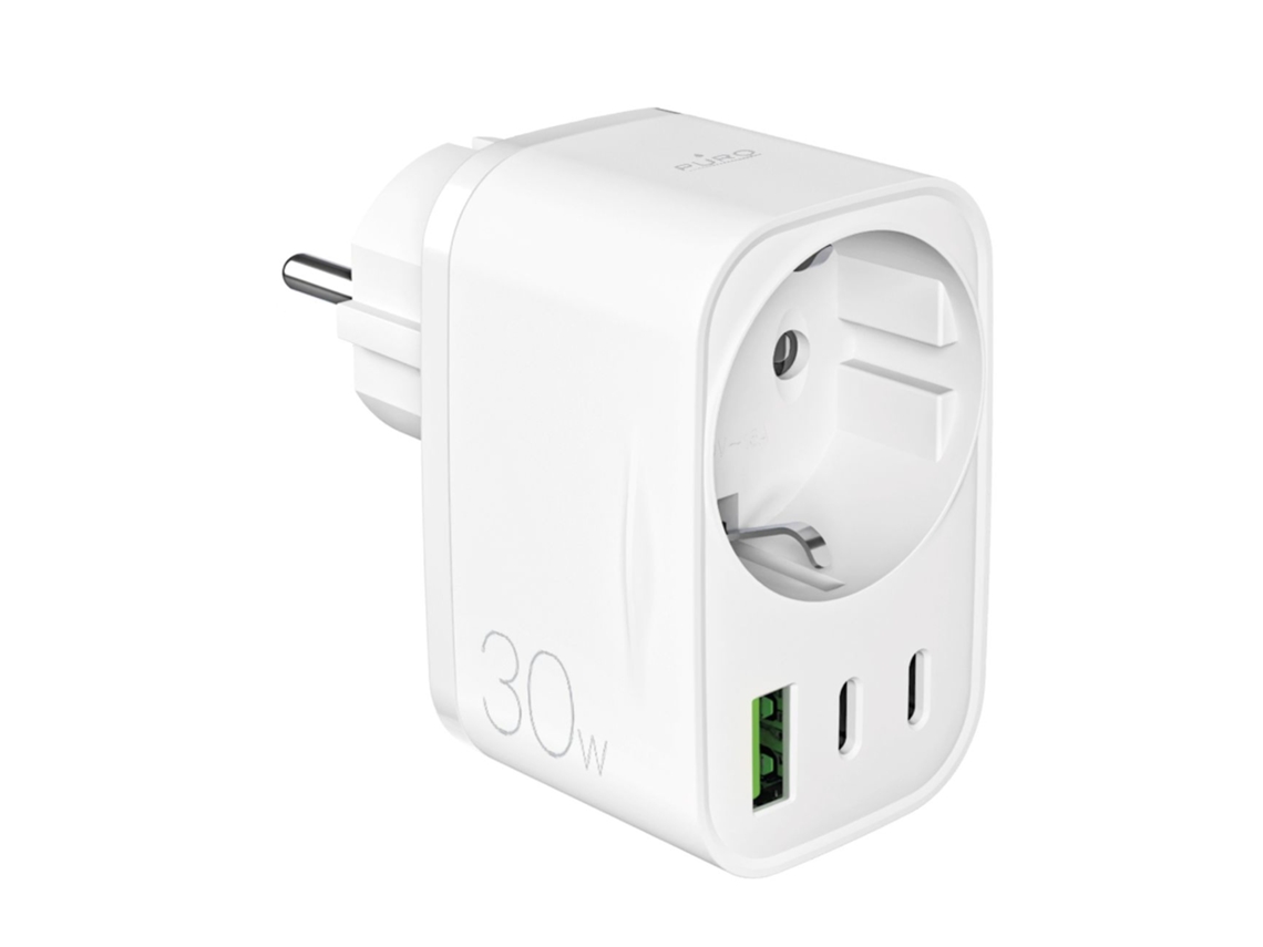 Carregador de parede com tomada Schuko USB-C USB-A 30w Power Delivery BIANCA PURO