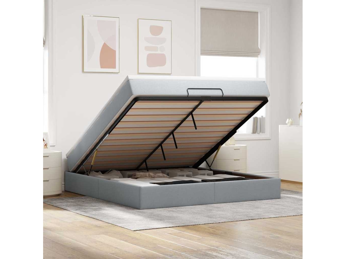 Estrutura Cama Otomana Colchão 160x200 Cm Tecido Cinzento Claro