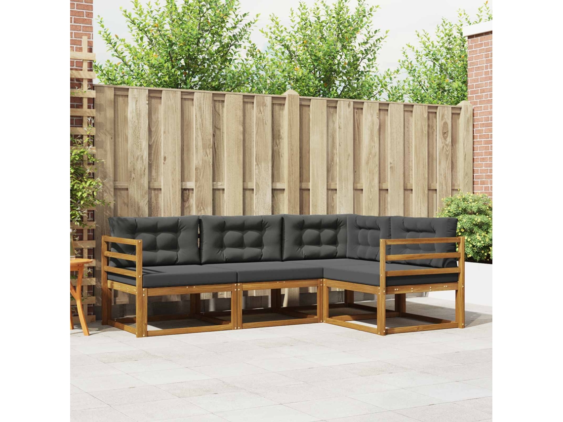 Vidaxl Conjunto De Sofás Para Exterior 4 Unid. Natural E Antracite