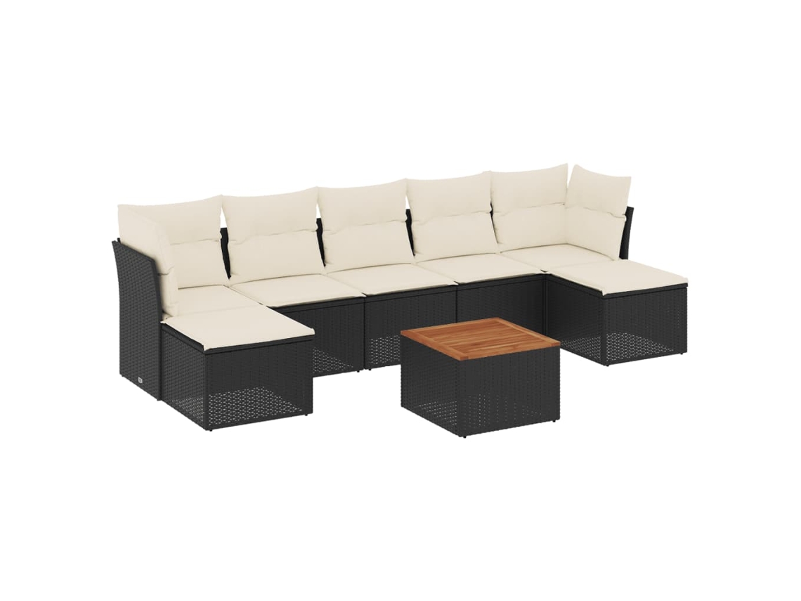 Conjunto 8 sofás de jardim VIDAXL com almofadões vime PE preto