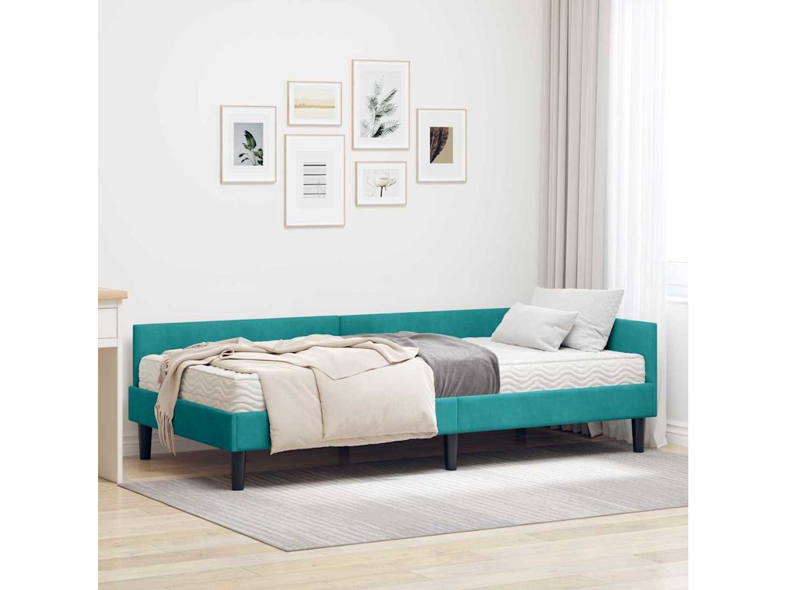 Vidaxl Estrutura De Cama De Canto Com Colchão 2 Unid. Turquesa Veludo