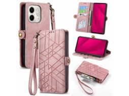 Capa De Celular Geométrica Com Zíper E Fivela Lateral Em Couro Para Infinix Smart 9