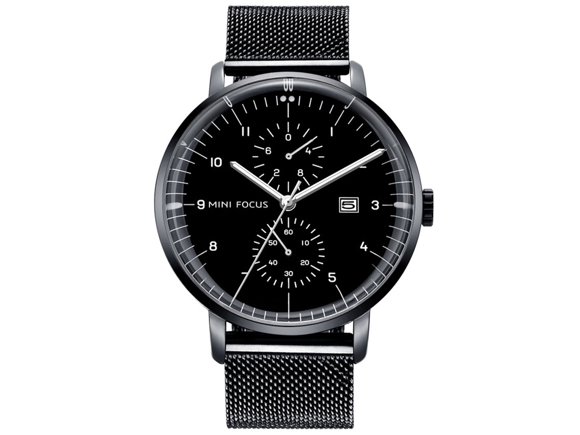 Relógio de pulso analógico de quartzo masculino Simple Mini Focus preto para negócios