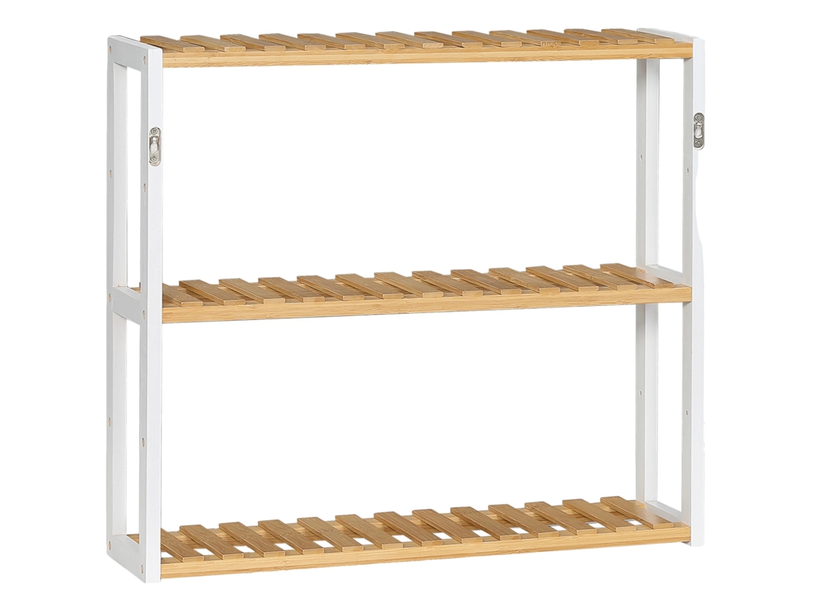 Prateleira De Parede De Bambu, Design De 3 Andares, Uso Interno Versátil, Madeira Natural, 60x15x54 Cm