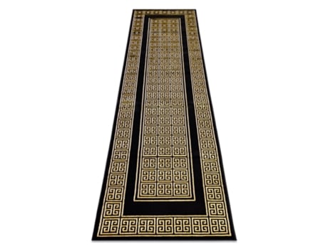 Tapete, Passadeira Gloss Moderno 6776 86 À Moda, Quadro, Grego Preto / Ouro (80 x 200 cm)