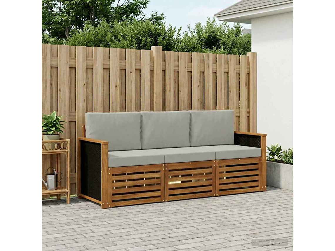 Vidaxl Conjuntos De Sofás Com Almofada 3 Pcs Madeira Sólida De Acácia