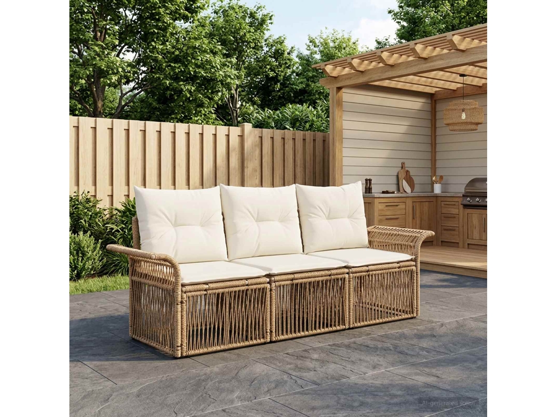 Vidaxl Conjunto De Sofá De Jardim 3 Pcs Bege Vime Pe