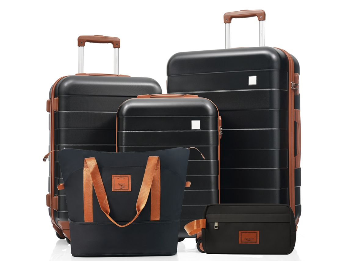 Set De Bagagem Abs M-l-xl Com Rodas Giratórias, Cadeado Integrado E Bolsa De Higiene, Cor Preta