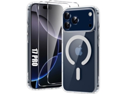 Capa Booling Para Iphone 17 Pro - Resistente A Impactos - Transparente - Com Anel Magnético - 2 Películas De Vidro Temperado
