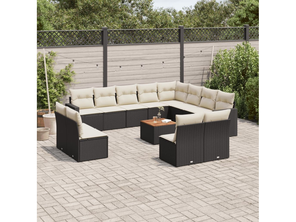 Vidaxl 13 Pcs Conjunto De Sofás De Jardim Com Almofadões Vime Pe Preto