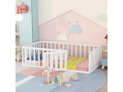 Cama Infantil 90 X 200, Estrutura De Cama De Madeira Com Cerca E Porta, Branca (wf316892aaw) Cs