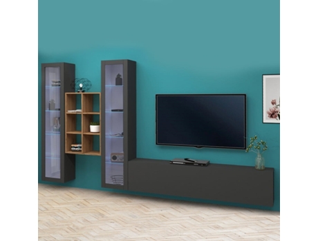 Armário de Tv Moderno Montado na Parede Estante de Madeira 2 Vitrinas Yves Rt WEB FURNITURE