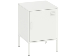 Mesa De Cabeceira Em Aço, Mesa De Apoio Multiusos, Com Prateleira Regulável, Para Quarto E Sala, Branca. BAGOLY