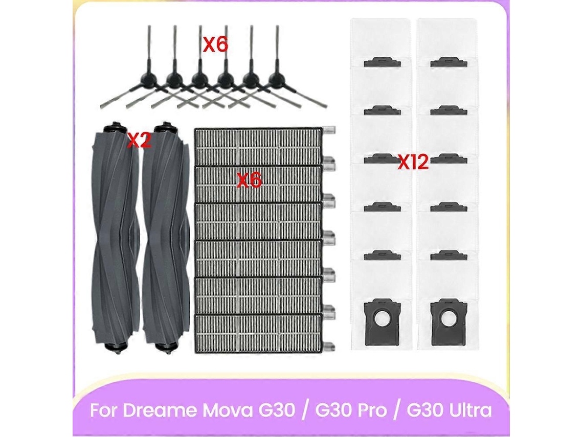 Peças De Reposição Para Dreame Mova G30/g30 Pro/g30 Ultra: Escova Lateral Principal, Filtro Hepa, Sacos De Pó Para Limpeza Eficiente.