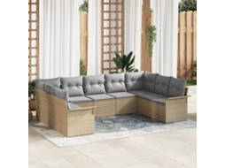 Vidaxl Conjunto De Sofá De Jardim 9 Unid. Bege Vime Pe