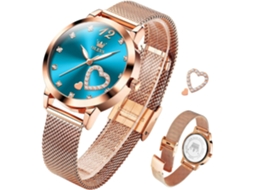 Lurelia Relógio Feminino, Movimento De Quartzo, Data/calendário, Aço Inoxidável, Rosa Ouro, Azul