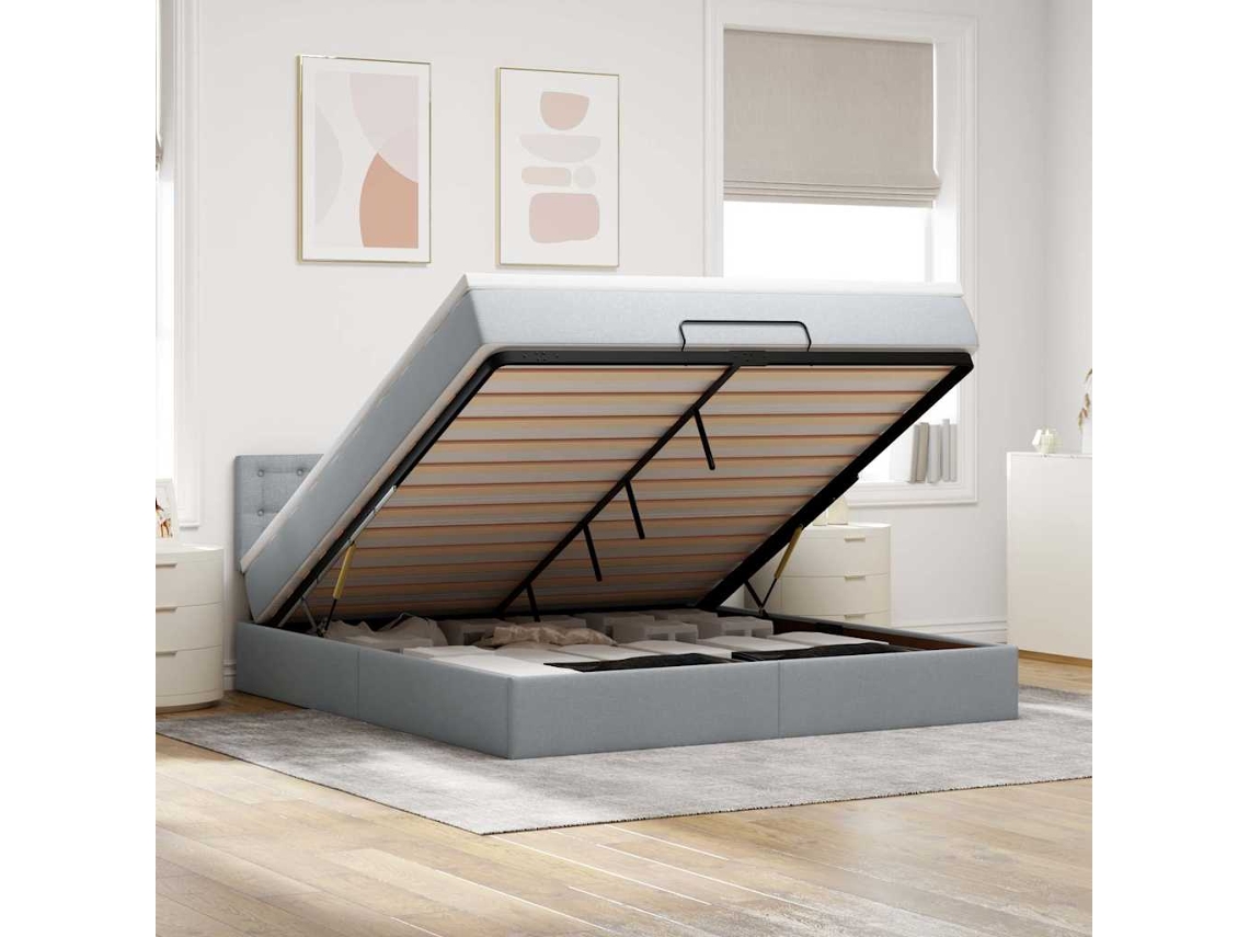 Vidaxl Cama Otomana com Colchão 160x200 Cm Tecido Cinzento Claro
