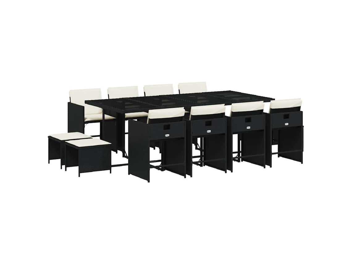 Conjunto de 13 Jantar para Jardim com Almofadões Vime Pe Preto MAISON EXCLUSIVE