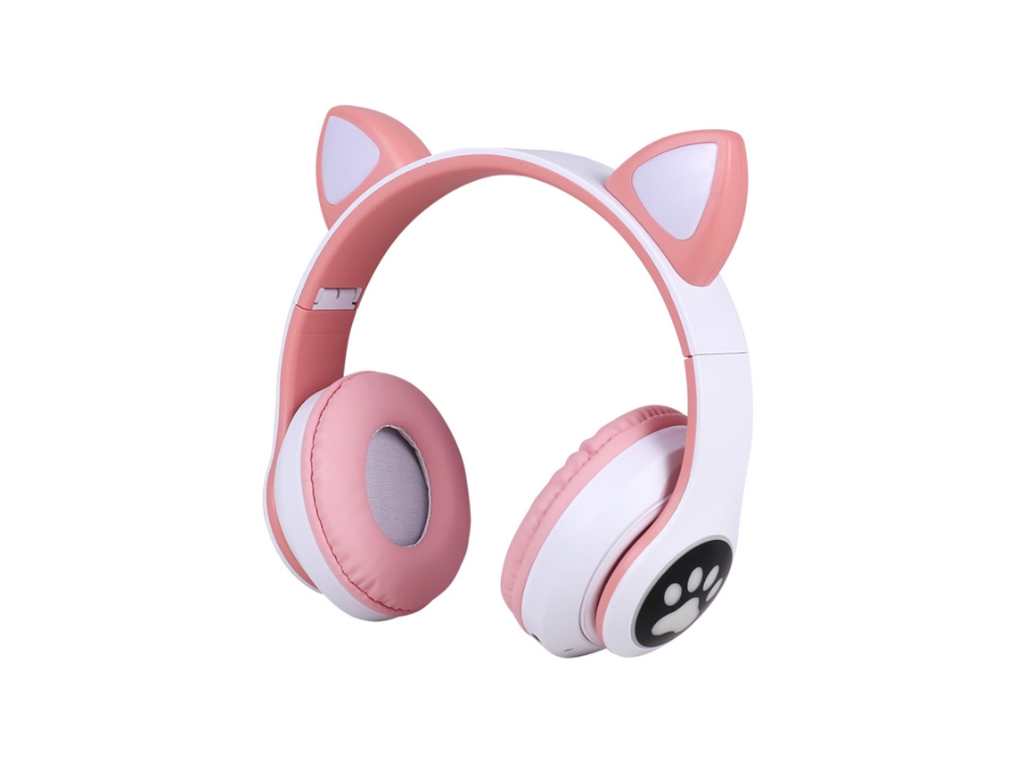 Fone De Ouvido Bluetooth, Fone De Ouvido Infantil Com Orelhas De Gato, Dobrável, Com Luz Led, Rosa Brilvibera