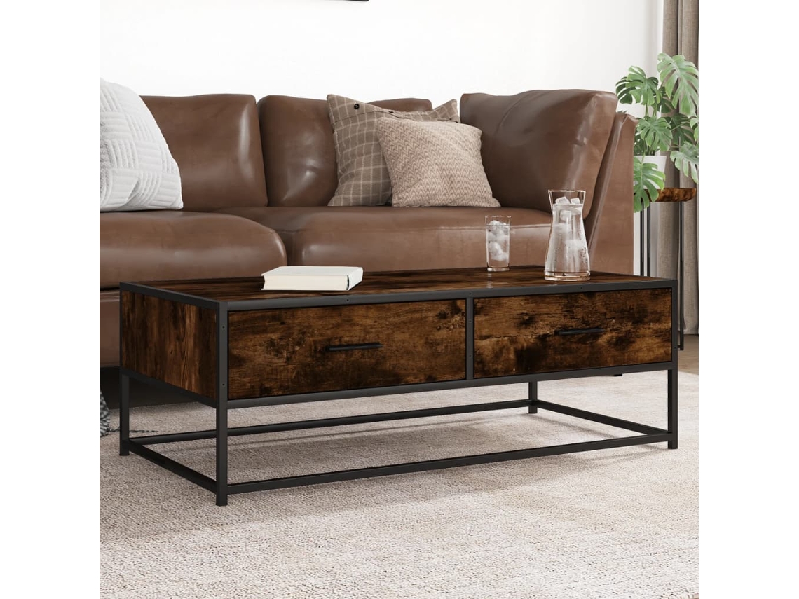 Vidaxl Mesa De Centro 100x50x35cm Deriv. Madeira/metal Carvalho Fumado