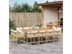 Vidaxl 13 Pcs Conjunto De Jantar P/ Jardim Com Almofadões Vime Pe Bege