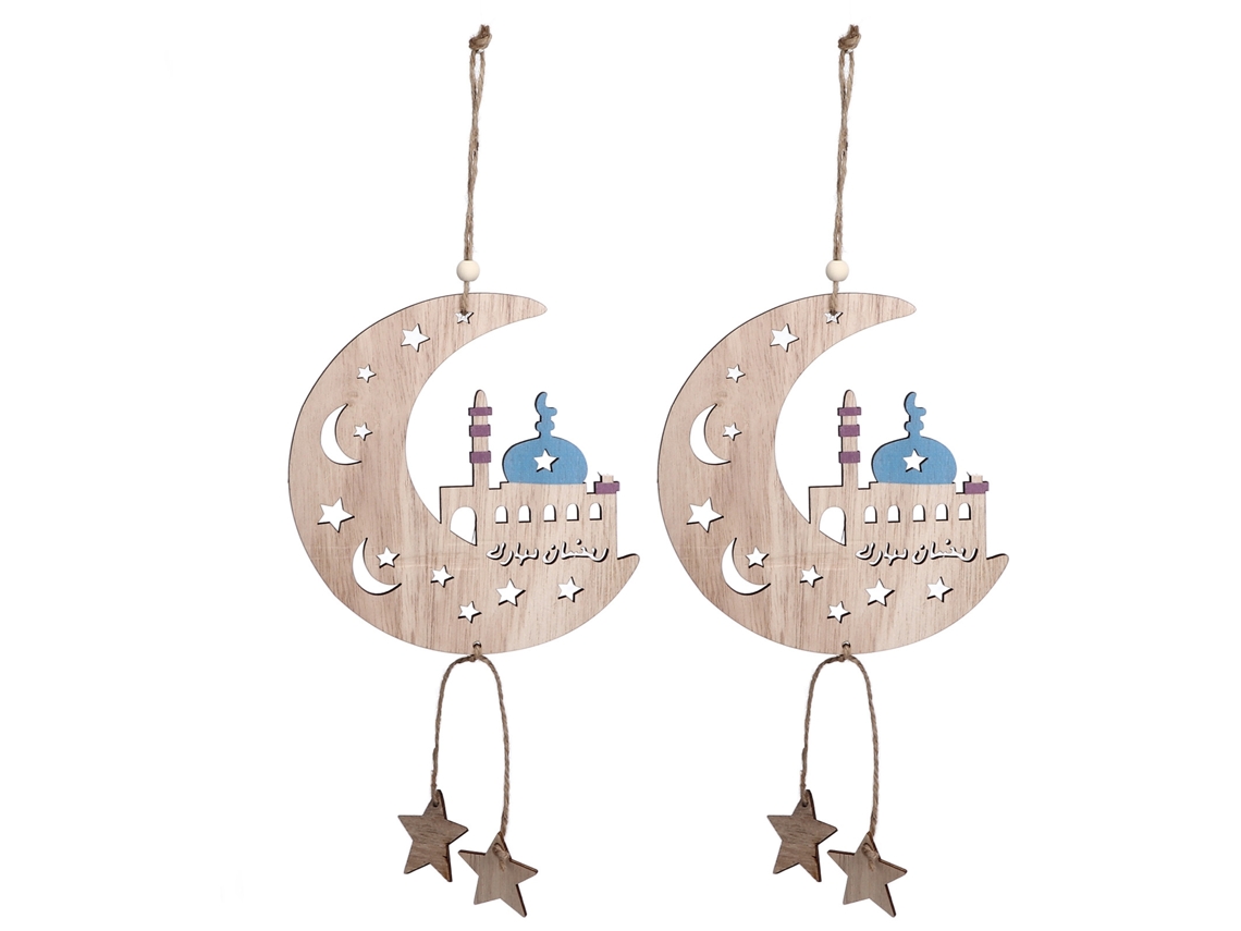 2pcs Adorno Suspenso Eid Al Fitr Lua Decorativo Buxo para Lar Jm00467