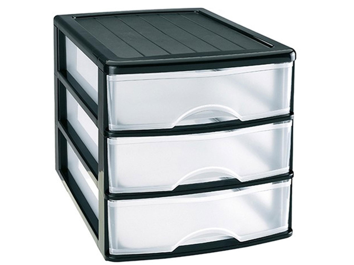 Bloco De Gavetas De Mesa Fabricado Na Espanha 3 Gavetas Transparentes Torre De Armazenamento, Armário, Banheiro, Escritório 26 X 27 X 35,5 Cm Acan