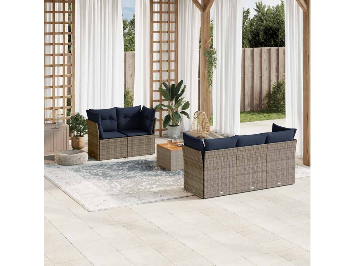 Vidaxl 6 Pcs Conjunto Sofás P/ Jardim C/ Almofadões Vime Pe Cinzento