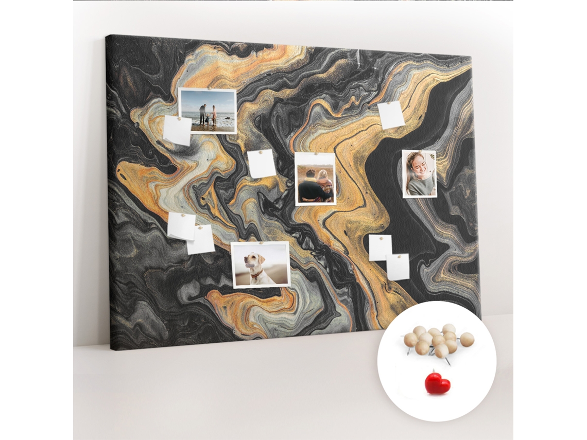 Quadro De Cortiça Com Impressão Mármore Dourado Para O Escritório Espelharte (140x100 Cm)