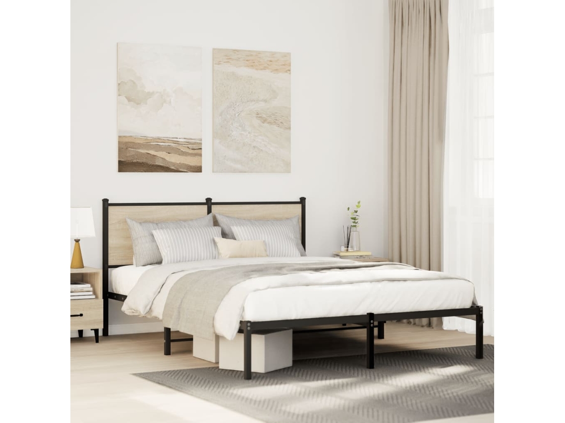 Estrutura De Cama Sem Colchão 150x200cm Metal Carvalho Sonoma