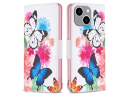 Capa Duas Borboletas Para Iphone 15 Plus Pele Sintética