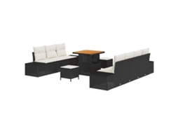 Conjunto 10 Sofá De Jardim Vidaxl Preto Vime Pe (294 X 62 X 85 Cm)